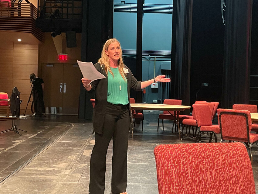 Kim Froman, Pittsburg Community Development and Housing Director, talked about neighborhood revitalization with attendees of the Imagine Pittsburg event Monday.