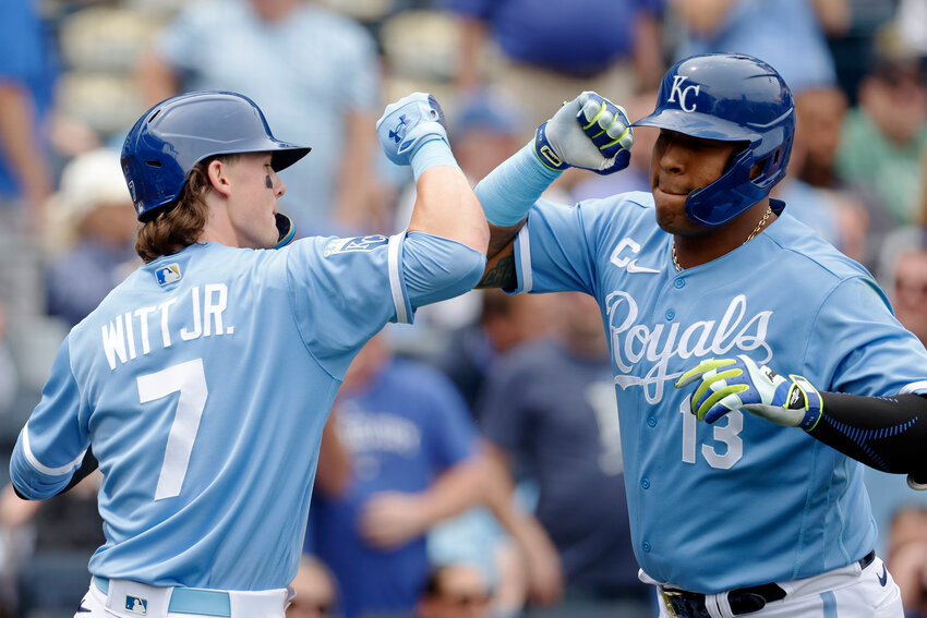 Catcher Salvador Perez of the Kansas City Royals celebrates while