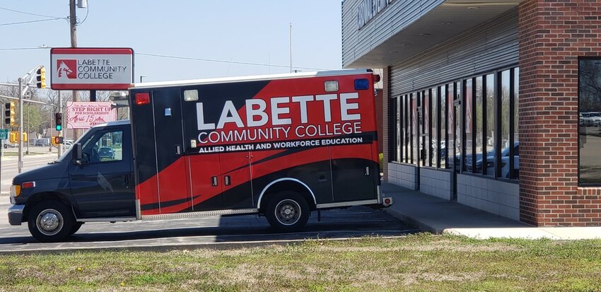LCC's new ambulance for Health and Science Course training. The rig was retired and donated to the college by Labette Health.
