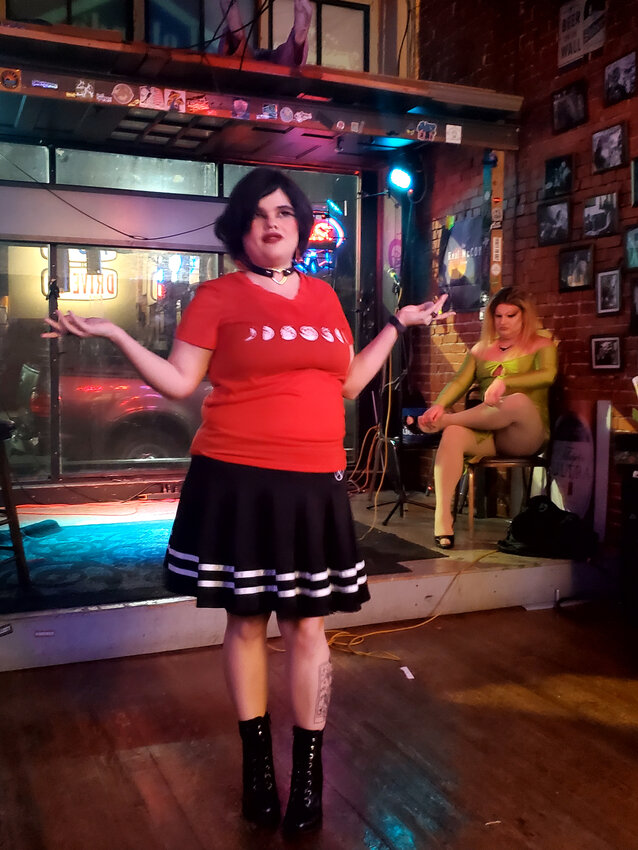 Host Jackie K. as master of ceremonies, told tales from her drag experiences to the fun-loving audience.