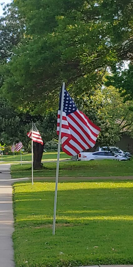 Five times a year, the Sunflower Kiwanis Club in Pittsburg displays American flags throughout the city. Residents and businesses can make a $35 donation each year for each flag they want displayed on their property. The funds go to support several local charities.