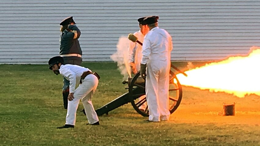 A team of historical demonstrators fire one of the cannon at the Fort Scott National Historic Site.&nbsp;