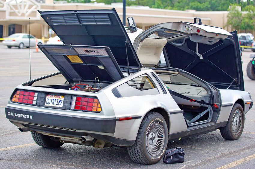 A 1982 Delorean, driven by Dallas Kranker, caught the eyes of many spectators at a fundraiser held on Saturday for the Northeast High School football team at Meadowbrook Mall in Pittsburg as funds went towards summer camps.