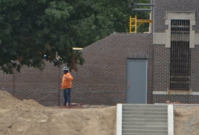 The brickwork on the south side of the grand staircase in front of the Pittsburg Community Middle School is completed as the final stages of the remodel begin to wind down. According to school board officials, the sides of new staircase had to be a little taller in order to be in compliance with safety regulations.