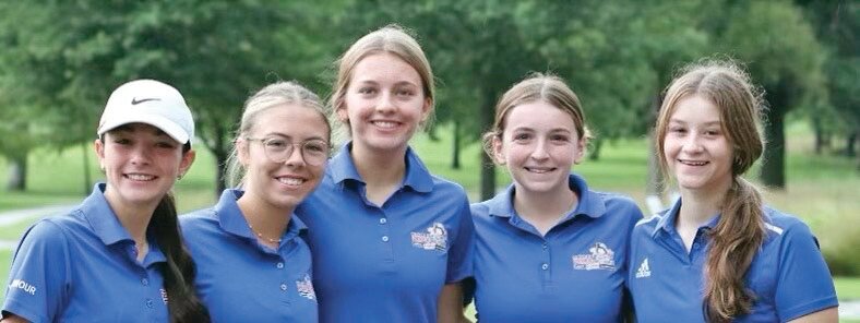 Coglan golfers Danielle Yaghmour, Lauren O&rsquo;Brien, Molly Swezey, Ava Scripsick and Eve Brown pose at Crestwood Country Club last week.