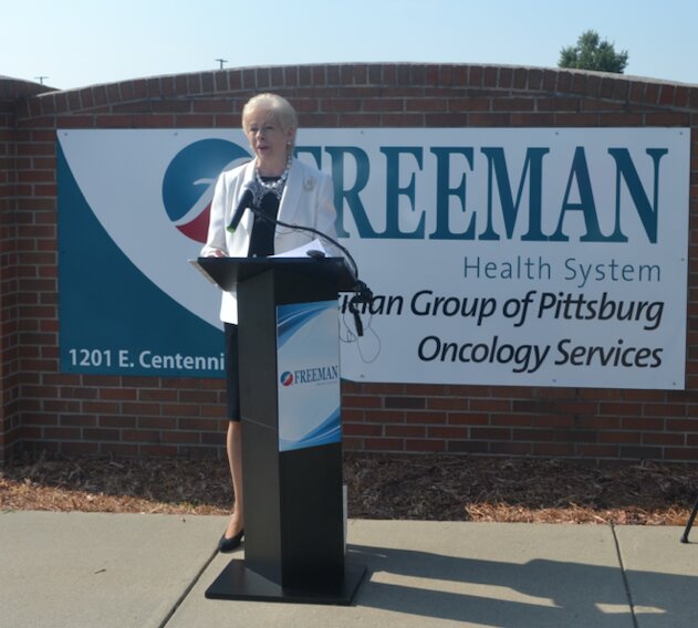 Freeman Hospital President and CEO Paula Baker announces the construction of a new hospital in Pittsburg on Wednesday. The exact location and construction start date have yet to be determined, but Baker says to &ldquo;stay tuned.&rdquo;