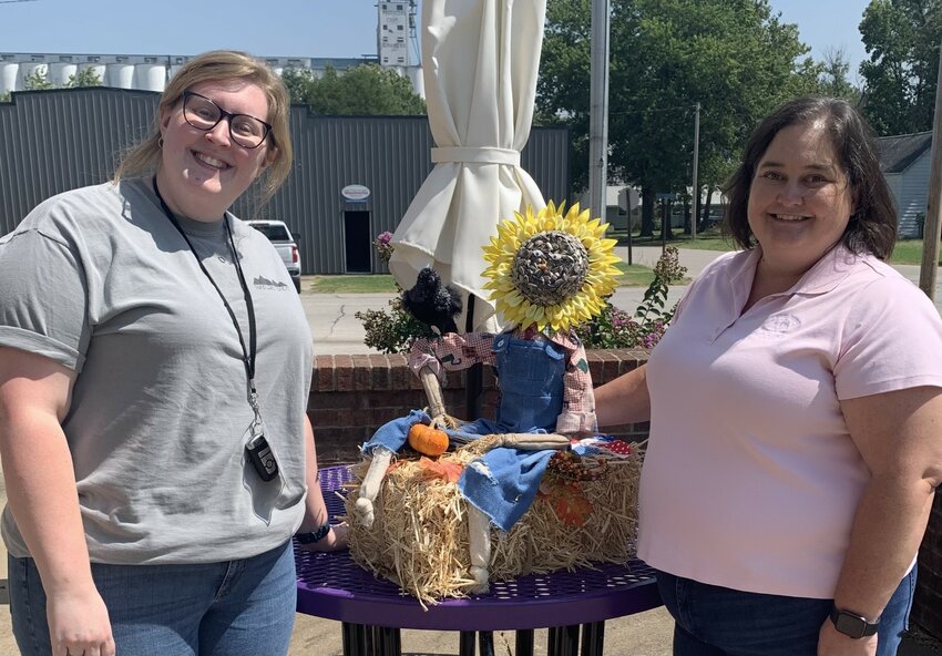 Pam Richey (left) and Megan Bauer (right) of the Restorative Justice Authority pose with their submission representing Crawford County in the Kansas State Fair.