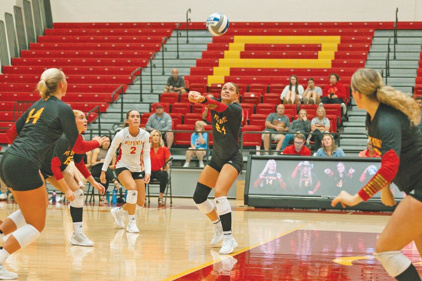 Pittsburg State&rsquo;s Janae Thurston passes the ball during Tuesday&rsquo;s victory over Newman at John Lance Arena.