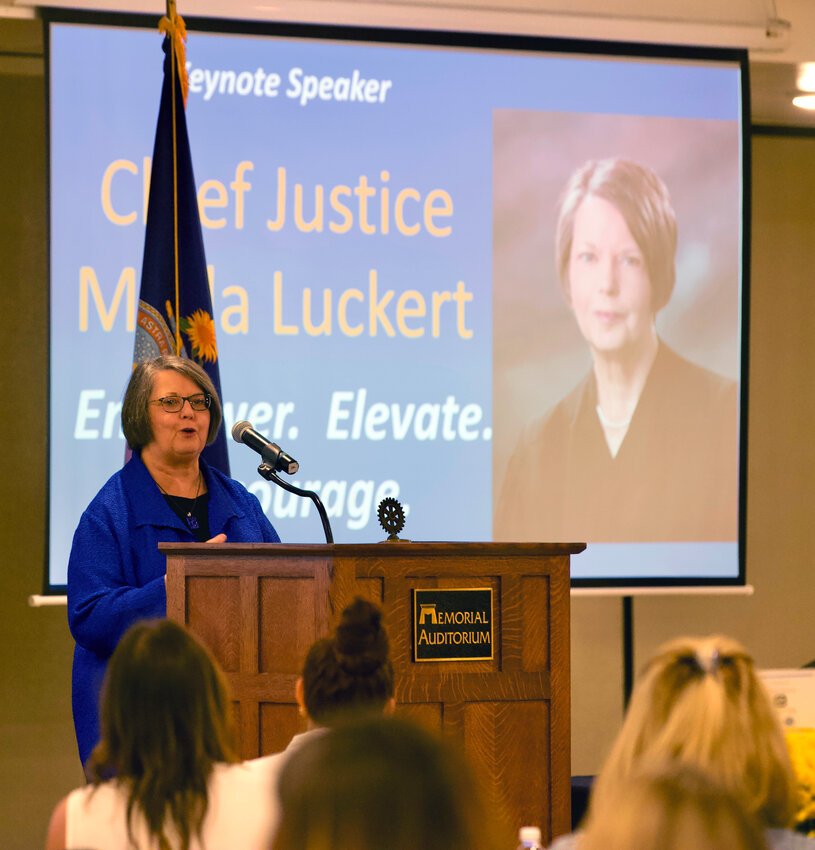 Marla Luckert, chief justice of the Kansas Supreme Court, was the keynote speaker at the Women Are Champions&rsquo; event held Tuesday at Memorial Auditorium where she spoke on her career path, offered advice as well as the barriers for women in the workforce.