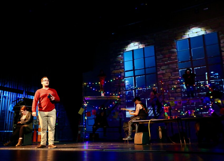 Dale Clark, who plays Mark, progresses through rehearsals on Tuesday night at Memorial Auditorium in preparing for the premiere of &ldquo;RENT,&rdquo; which opens at 7:30 p.m. on Thursday.