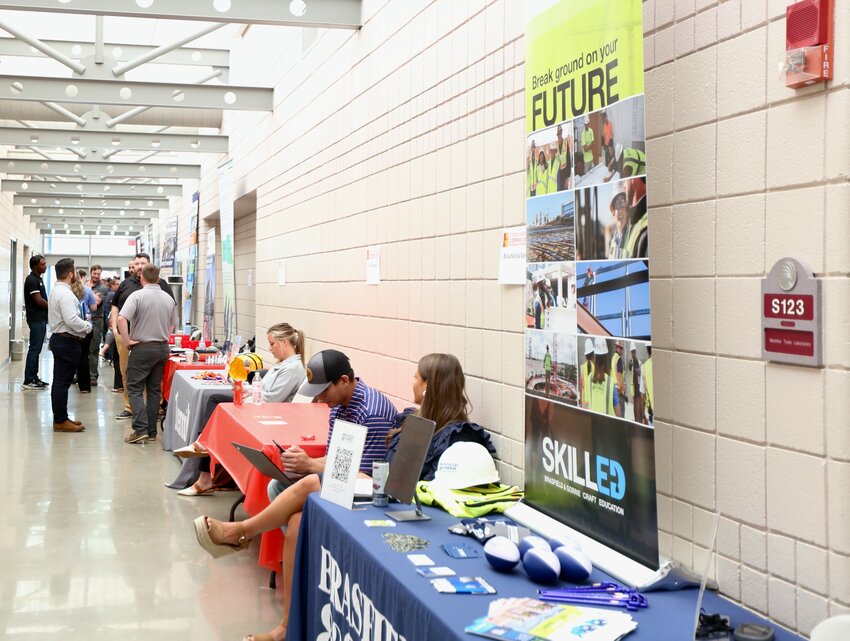 Students at the Kansas Technology Center on the campus of Pittsburg State University stopped at the numerous tables scattered throughout the west end of the building during Wednesday&rsquo;s portion of the annual Company Days.