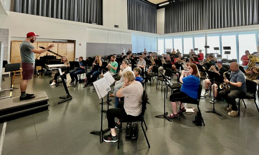 Members of the Community Band rehearse on Sunday afternoons at the Bicknell Family Center for the Arts.