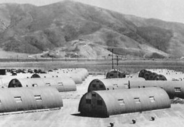 Quonset huts in California. Birt would&rsquo;ve seen a very similar landscape in Korea.