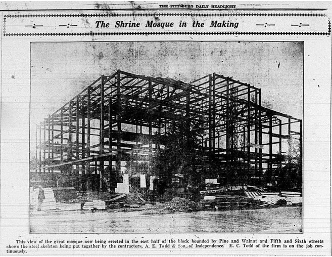 The Shrine Mosque at 5th and Pine under construction, 1923.