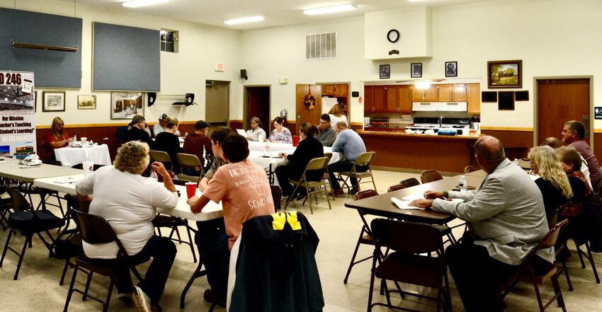 Citizens of Arcadia, USD 246 Board of Education members, along with other school officials gathered at the Arcadia Community Center Monday night for the November school board meeting, which also featured free chili and cinnamon rolls for attendees.