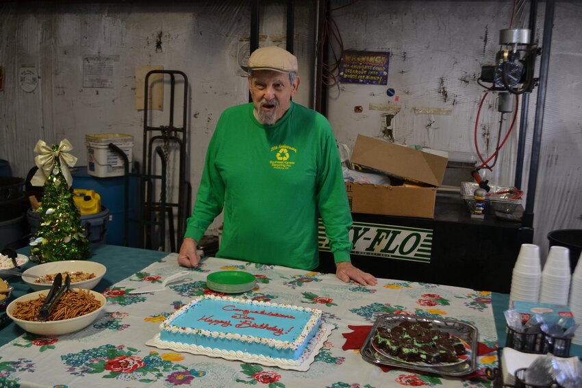 As part of the open house and dedication celebration at the SEK Recycling Center, Dr. James Triplett was surprised with a birthday cake and impromptu party. Triplett will turn 80 years old on Nov. 19.