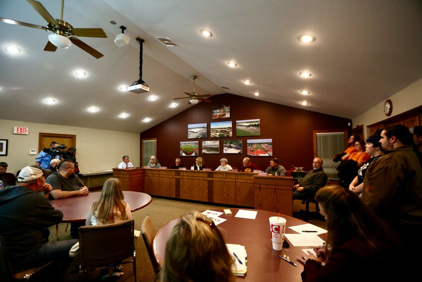 It was a full crowd at the USD 248 Board Office Thursday night with students, teachers, administrators and concerned parents in attendance at the school district&rsquo;s monthly school board meeting.
