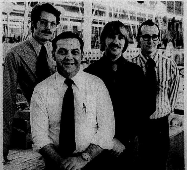 This is the management team for the new Was-Mart Discount City soon to open in Pittsburg. They are, from the left: Harold Eason, assistant manager; Frank Gatchet, manager; and Don Brooks and Evan Hunt, assistant managers.