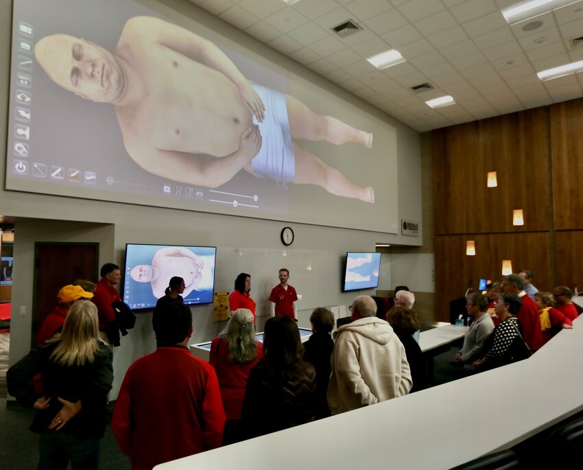 Pittsburg State University alumni from Cherokee, Bourbon and Labette County tour through the Irene Ransom Bradley School of Nursing's Simulation Hospital at McPherson Hall on Thursday, as part of the PSU Alumni &amp; Constituent Relations&rsquo; Gorilla Gathering events.