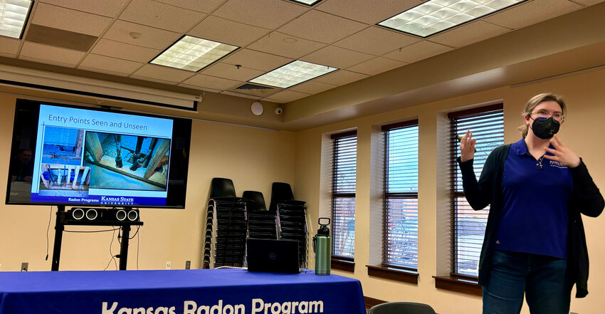 K-State Engineering Extension Radon Instructor Laura Wallace discusses the effects and solutions to radon during a free program held Wednesday at the Pittsburg Public Library.