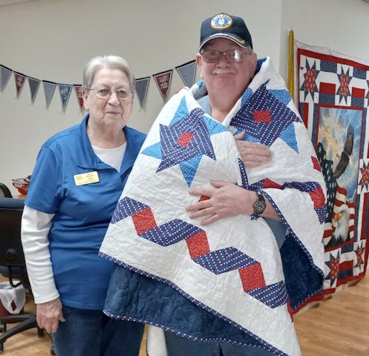 U.S. Air Force veteran Michael Schneider of Pittsburg received his Quilt of Valor on Feb. 6, 2024. Serving 13 years, Schneider was a jet engine mechanic, servicing a variety of aircraft, including the F-15, F-16, and A-10.&nbsp;