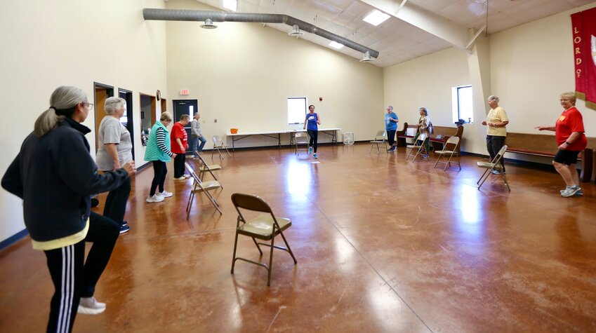 Girard residents gather at the United Methodist Church in Girard for Tuesday&rsquo;s Silver Sneakers class, which is held every day starting at 11 a.m.
