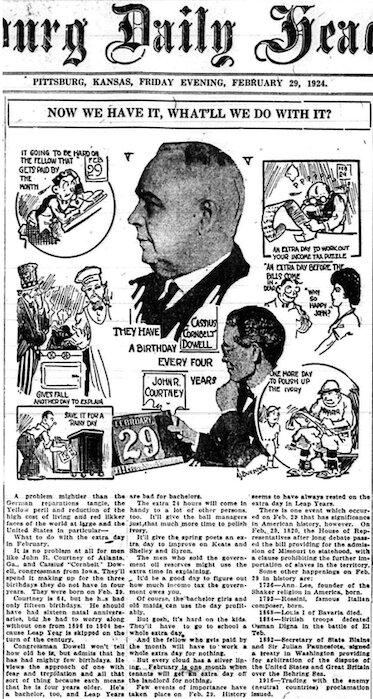 Front page of the Pittsburg Daily Headlight, February 29, 1924