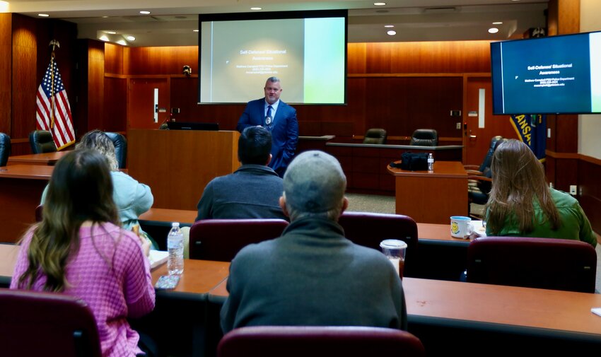 The Pittsburg Area Young Professionals hosted Pittsburg State University Police Officer Matthew Campbell for its monthly &ldquo;Lunch and Learn&rdquo; event, held Tuesday inside the Beard-Shanks Law Enforcement Center courtroom.