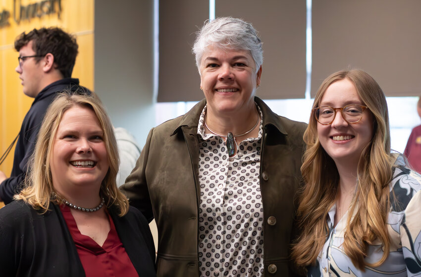 L-R: Appeals Court Judge Sarah Warner, District Court Judge Jennifer Brunetti, and Haley Hawn, a research attorney for Judge Warner, spoke to students at Local Government Day.