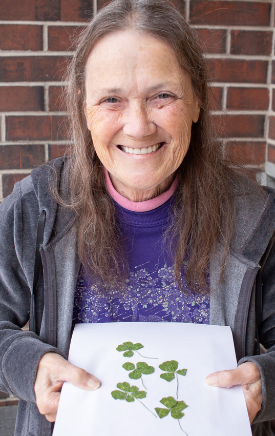 Janet Lang, Girard, found multiple four-leaf clovers and one six-leafed clover next to her driveway, Sunday.