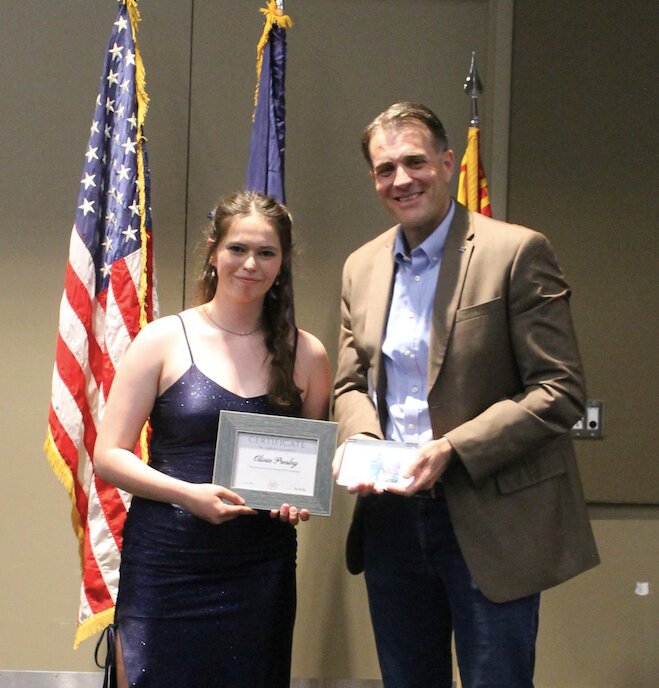 Cadet Olivia Presley was the first to receive the Brian Kavanagh ROTC Scholarship sponsored by VetLinks.org. The scholarship was presented to her by Dan McNally during the ROTC awards ceremony.&nbsp;
