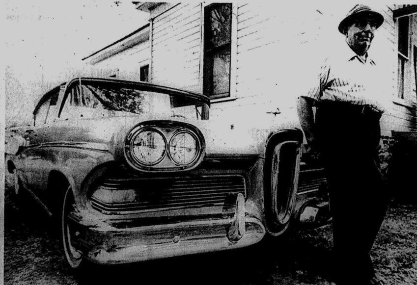 Jack Time stands with his &rsquo;58 Edsel Pacer, one of the two he has that are his pride and joy. He also grows his own fishing poles, raises a garden, and farms right in the city of Pittsburg.