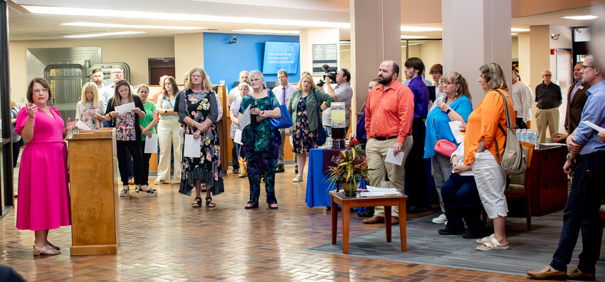 Frances Mitchelson speaks to recipients of this year's Pritchett Trust grants at BMO Bank, Thursday afternoon. This year, the trust awarded $481,671 to 44 recipients.