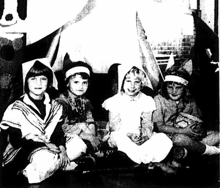 THANKSGIVING PAGENATRY &mdash; The spirit of Thanksgiving prevailed at Lakeside School as first graders reenacted the first Thanksgiving. Paige Meinhardt, Janet Trisler, Janel Sperry and Alice Cook portray two Pilgrims and a pair of Indians.