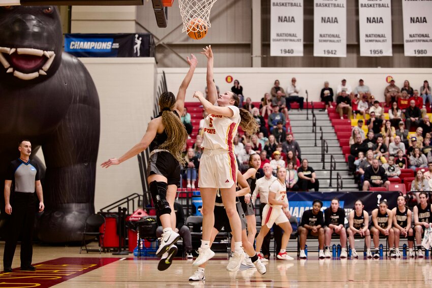 Pittsburg State's Karenna Gerber goes up for two of her game-high 29 points in the Gorillas' 87-75 victory over Harding in the first round of the NCAA Division II Central Region at John Lance Arena.
