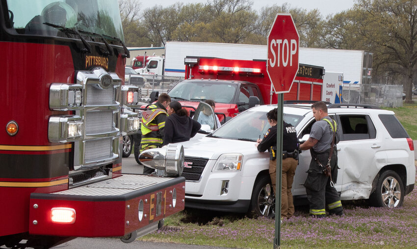 Pittsburg Police and fire departments and EMS respond to a two-vehicle crash at 15th and Pine streets on Tuesday afternoon.