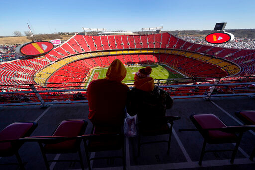 FILE - Fans sit inside Arrowhead Stadium before an NFL football game on Dec. 12, 2021, in Kansas City, Mo. Kansas legislators were close Wednesday, April 27, 2022, to approving a measure authorizing sports betting and wanted most of the state's revenues from it to go to efforts to lure professional football's Kansas City, Missouri-based Chiefs to the Kansas side of the metropolitan area. (AP Photo/Charlie Riedel File)