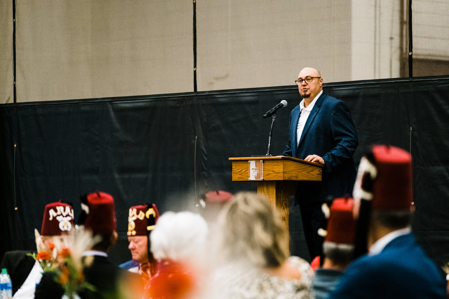 On Friday during the 49th Kansas Shrine Bowl Banquet, B.J. Harris served as emcee.