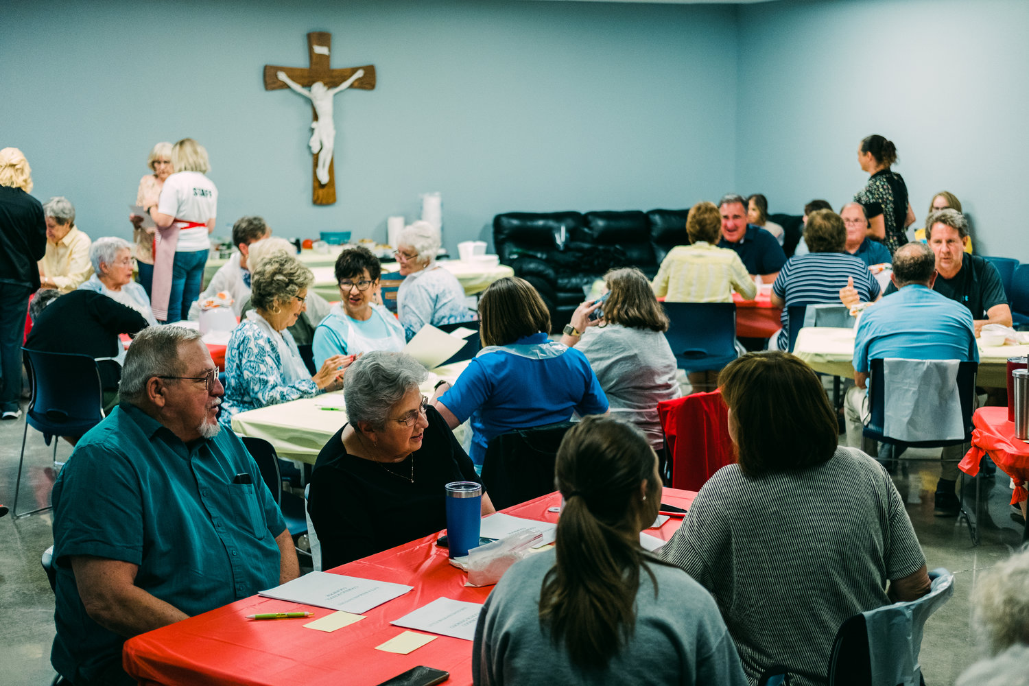Over 30 participants packed the St. Mary’s Guadalupe Hall for the inaugural Little Balkans Cooking School on Monday, Aug. 29. They were taught how to make fresh pasta, German slaw, pesto and more.