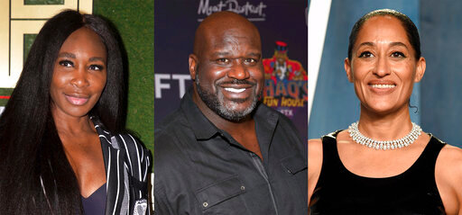 This combination photo shows, from left, Venus Williams at HISTORYTalks in Washington on Sept. 24, 2022, Shaquille O'Neal at Shaq's Fun House in Los Angeles on Feb. 11, 2022, and Tracee Ellis Ross at the Vanity Fair Oscar Party in Beverly Hills, Calif., on March 27, 2022. Williams, O'Neal and Ellis Ross are among those set to participate in Black Entrepreneurs Day, founded and organized by “Shark Tank” panelist and FUBU chief executive Daymond John, will be held Oct. 27 at New York City's Apollo Theater and streamed live on social media. (AP Photo)