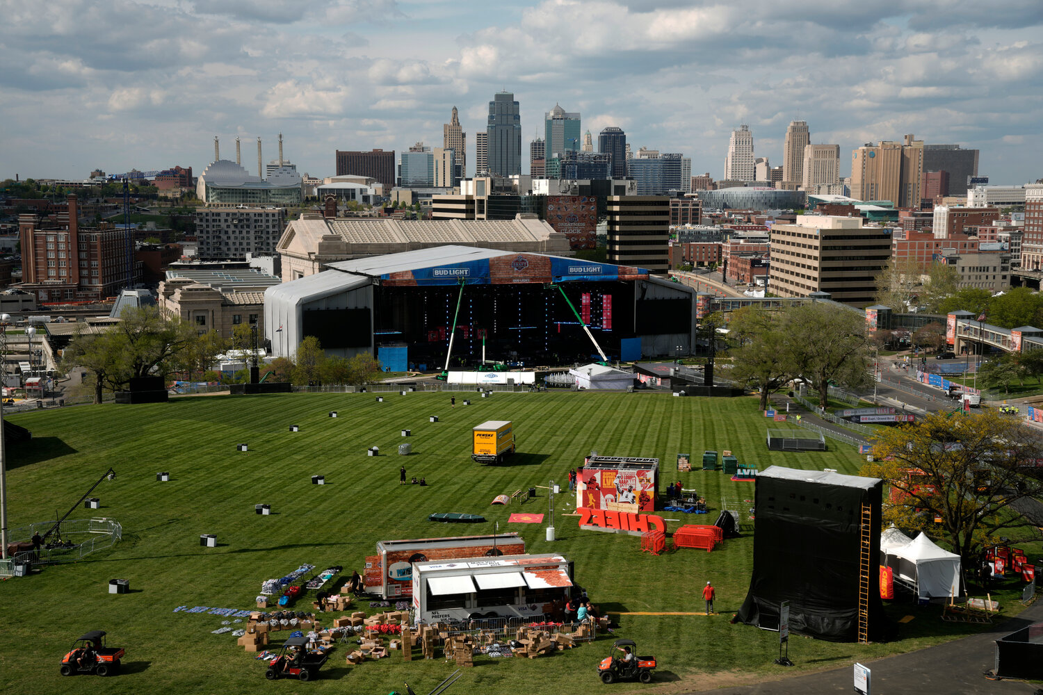 Preparations for the NFL Draft continue at Union Station in Kansas City, Mo. The draft begins Thursday night and continues through Saturday. (AP Photo/Charlie Riedel)