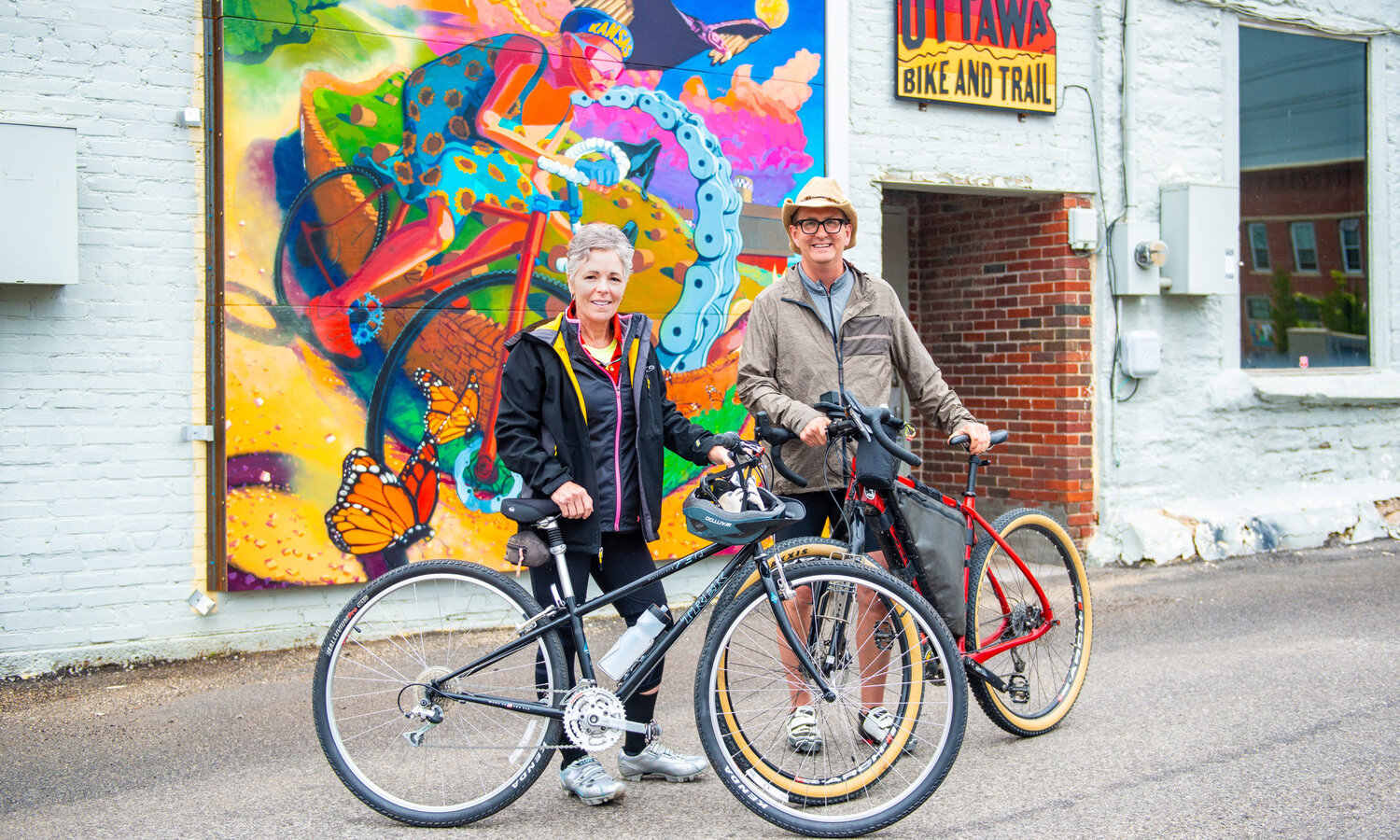 Cynthia Lane (left), a two-time graduate of Pittsburg State University, joined Dan Shipp (right) on Day 2 of the "Dan Bikes Kansas" campaign. Lane is the chair of the Kansas Governor's Council on Education and serves on the Kansas Board of Regents, the governing body of higher education in Kansas. "Dan Bikes Kansas" will take Shipp across 800 miles of Kansas over the course of 12 days. The goal of the campaign is to raise $8 million in student scholarships, as well as give Shipp the chance to connect with Kansans across the state.