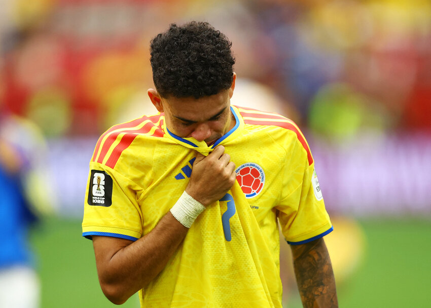 Colombia's Luis Diaz looks dejected after the match as Colombia are eliminated from the World Cup