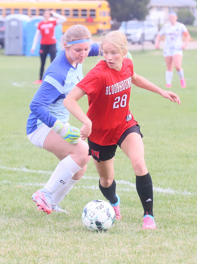 Teagan Snaadt, shown here in 2023 action, scored two goals to lead Fort Madison to a 5-2 win over Mt. Pleasant Tuesday night at East Lake Park.