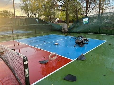 A second storm that blew through Fort Madison at about 6 p.m. dropped a severe weather alert pole onto the pickleball courts in Fort Madison. Two courts are out of commission until damage can be assessed and repaired.