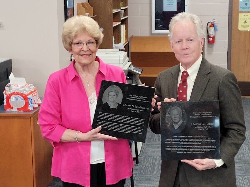 Fort Madison High School on Tuesday honored Sharon Scholl-Nabulsi (Class of 1961) and Thomas Hoback (Class of 1965) as its newest members of its Hall of Honor.