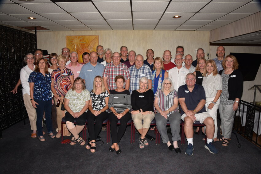 Front row left to right: Karen (Rickelman) Koenighain, Karen (Kuhljuergen) Hameister, Alice (Carey) Hellenthal, Cindy (Conrad) Doherty, Jean (Lawse) Kay, Dave Moehn
Second row: Judy (Bohnenkamp) Hawes, Barb (Schulte) D'Orazio, Dave Holtkamp, Ronnie Holtkamp, Roger Helling, Janet (O'Malley) Austin, Greg Schmidt, Becky (Heitzman) Freitag, Barb (Amborn) Wollner, Jane (Lawse) Feller
Third roll: Paula (Koellner) Friedmann, Peggy (Groene) Carpenter, Kelly Noll, Dave Clark, Debbie (Kempker) Conway, Dan Moehn, Rob Poetting, Mike Pieper
Fourth Row: Greg Cramblit, Mark Kramer, Tom Mansheim, Don Hunold, Linus Krogmeier, Fred Hoenig, Dave Simmens, Randy Beimer
Also attending were Ken Boyle, Donna (Fraise) Welter, Becky (Zumdome) Rung and Bill Sutcliffe