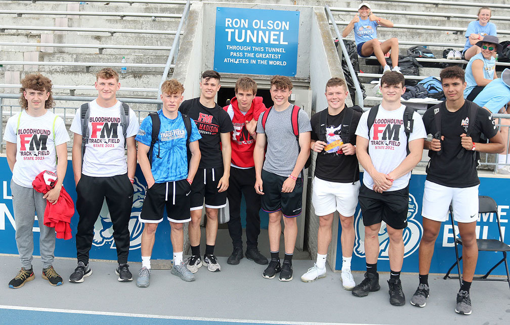 The Fort Madison boys' contingency to the IHSAA/IGHSAU Co-Ed High School Track and Field Championships posed after wrapping up their events Friday. Photo by Chuck Vandenberg/PCC