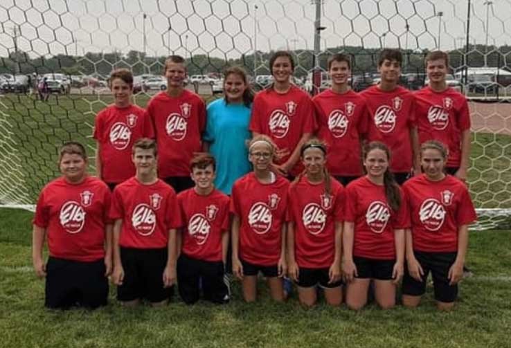 The Elks 14U won the Gold medal and qualified for State Games of America next year. They also won the Sportsmanship Award. Front row from left are Nolan Lamb, Connor Horn, Cole Quittem, Mylie Stieffel, Halle Wolfe, Makyla Marsden, Hunter Pender. Back row from left are Hunter Wiegand, Owen Menke, Traeh Pender, Hadley Menke, Jackson Haessig, Nolan Guzman, and Jake Haessig.