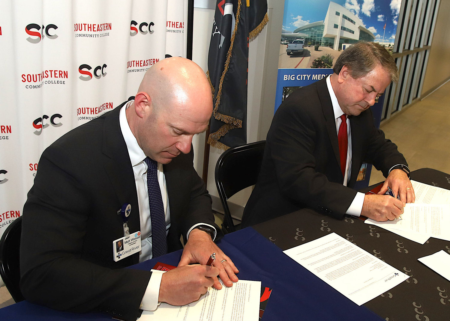 Southeastern Community College and Great River Health sign a partnership deal Wednesday March 23, 2022 in the Health Professions Center on the campus in West Burlington, Iowa. [John Gaines Photography]